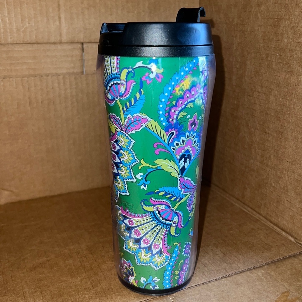 Vera Bradley tumbler with lid 16 oz paisley pattern cup drink mug see pics flaws